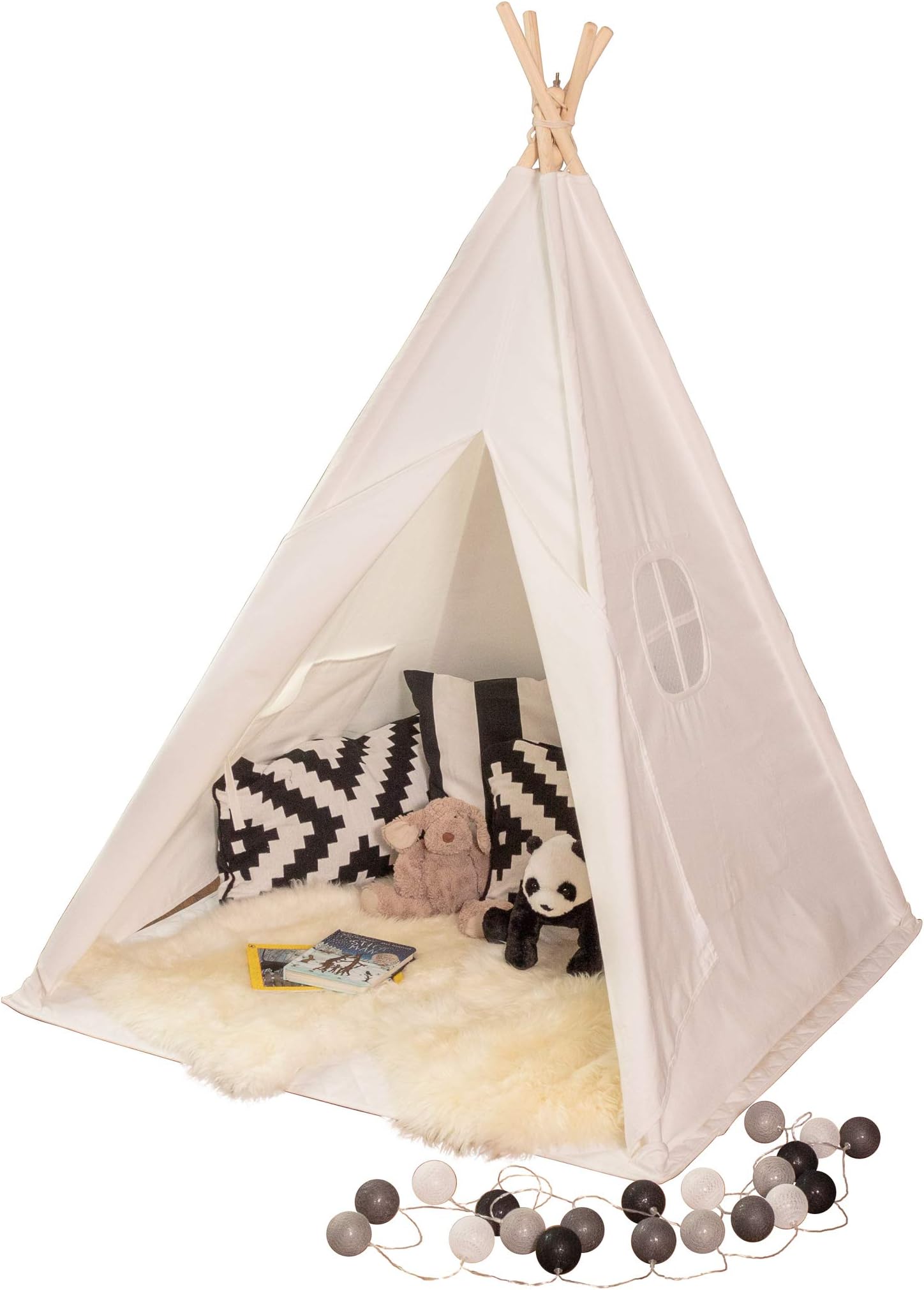 QUOKKADOO New Kids Teepee Tent for Kids with Free - Fairy Lights - Bunting & Flags - Cushioned, Anti-slip Mat