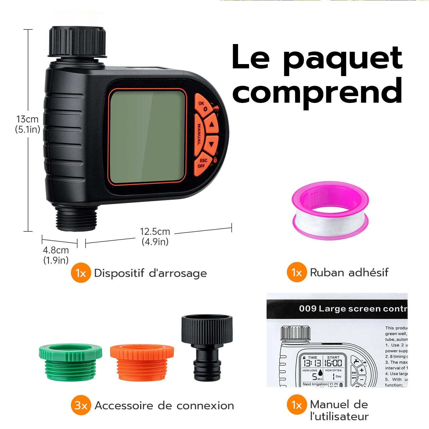 Mcbazel Programmateur Arrosage Automatique IP65 avec Grand Écran LCD Minuteur Jardin
