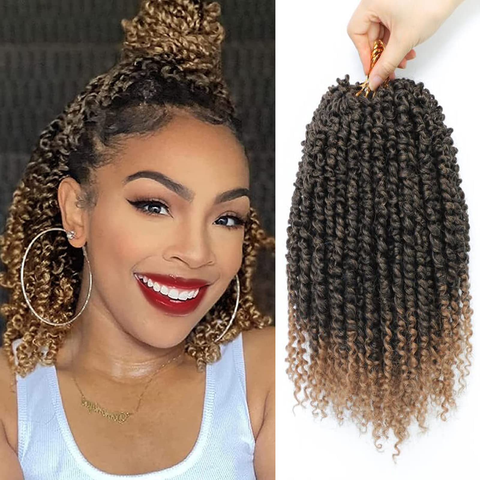 Passion Twist Crochet Hair,10 Inch 9 Packs Ombre Pretwisted Passion Twist Hair, Soft Pre Looped Crochet Hair For Women, Short Curly Crochet Twists