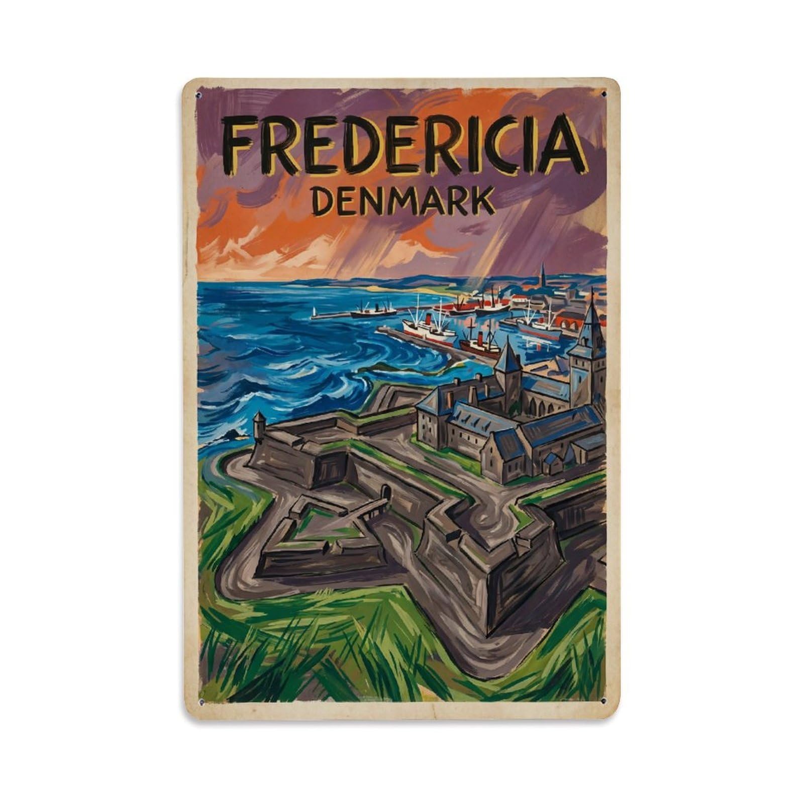 Metal Tin Sign Retro Denmark Fredericia Travel