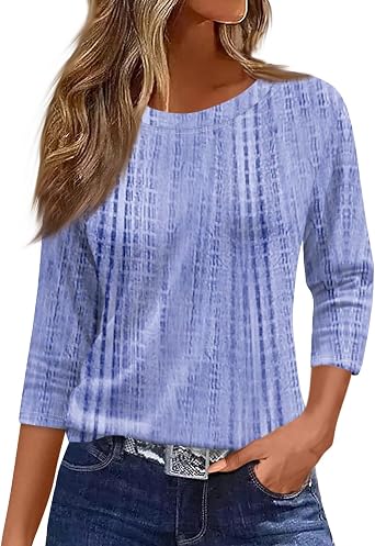 Womens Tops 3/4 Sleeve Dressy Casual Blouses Creweck Quarter Length Sleeve Shirts Fall Work Vacation Clothes