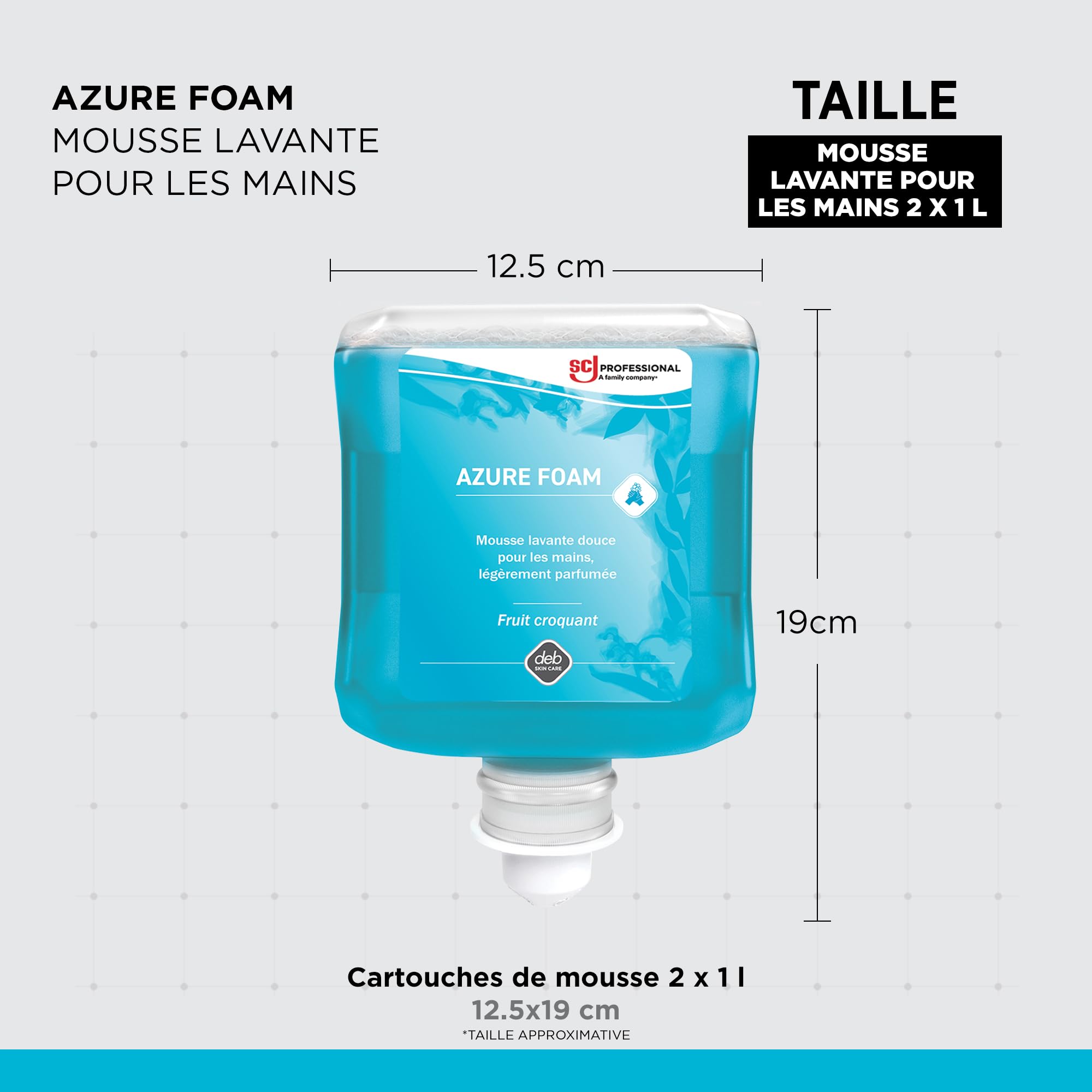 SC Johnson Professional Azure Foam Kit de Recharges – Nettoyant moussant – Lavage des Mains pour Peaux sensibles – Parfum Fruits Frais – 2 Cartouches de 1 Litre – Réservé à Un Usage Professionnel
