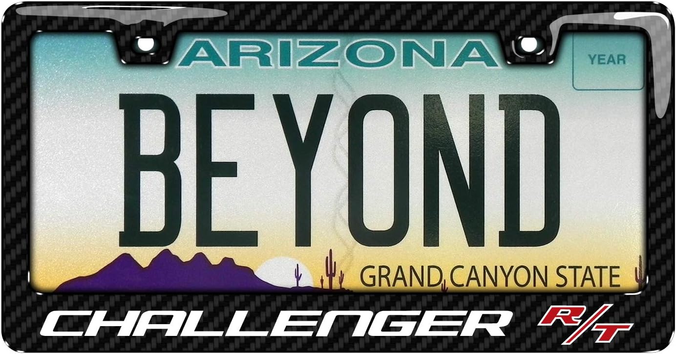 iPick Image for Dodge Challenger R/T Black Real 3K Carbon Fiber Finish ABS Plastic License Plate Frame
