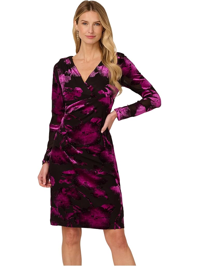 Navy Adrianna Papell Surplus Velvet Midi Dress