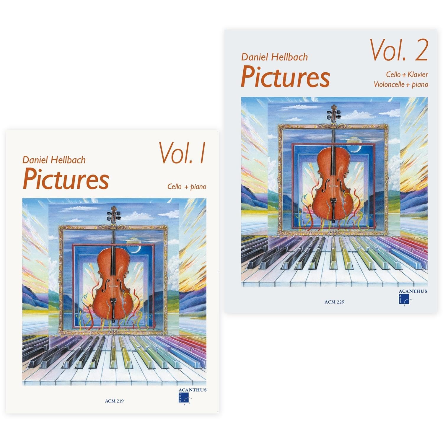 Pictures für Cello und Klavier Band 1 und Band 2 (ACM 219, ACM 229) + Soundman-Notenheft + 2 Pianobleistifte (Starterset)