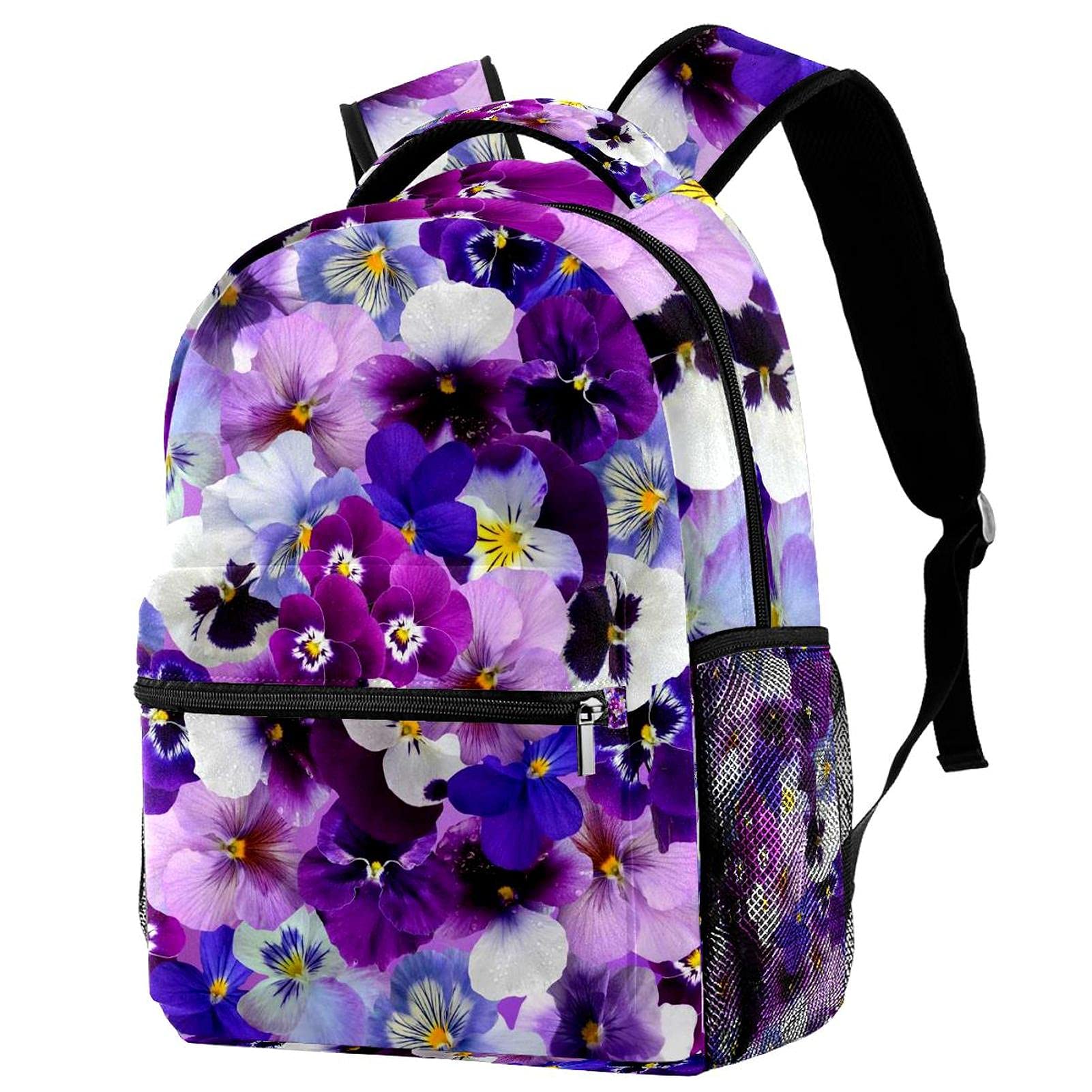 Sac à dos fleurs pourpres en toile résistante style outdoor daypack