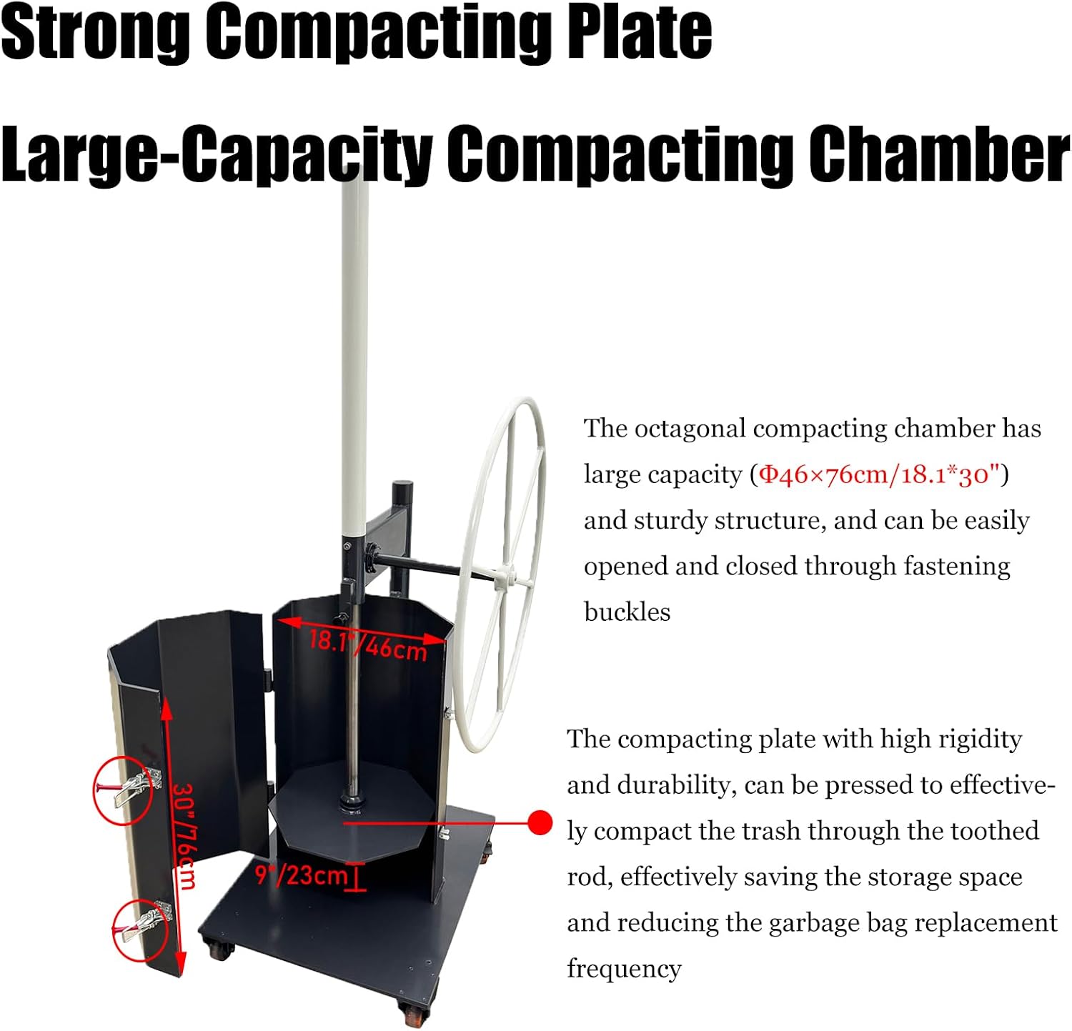 Manual Trash Compactor Garbage Compaction Tool Garbage Compressor for Trash Compaction and Recovery, 450kg Pressure, Black Color