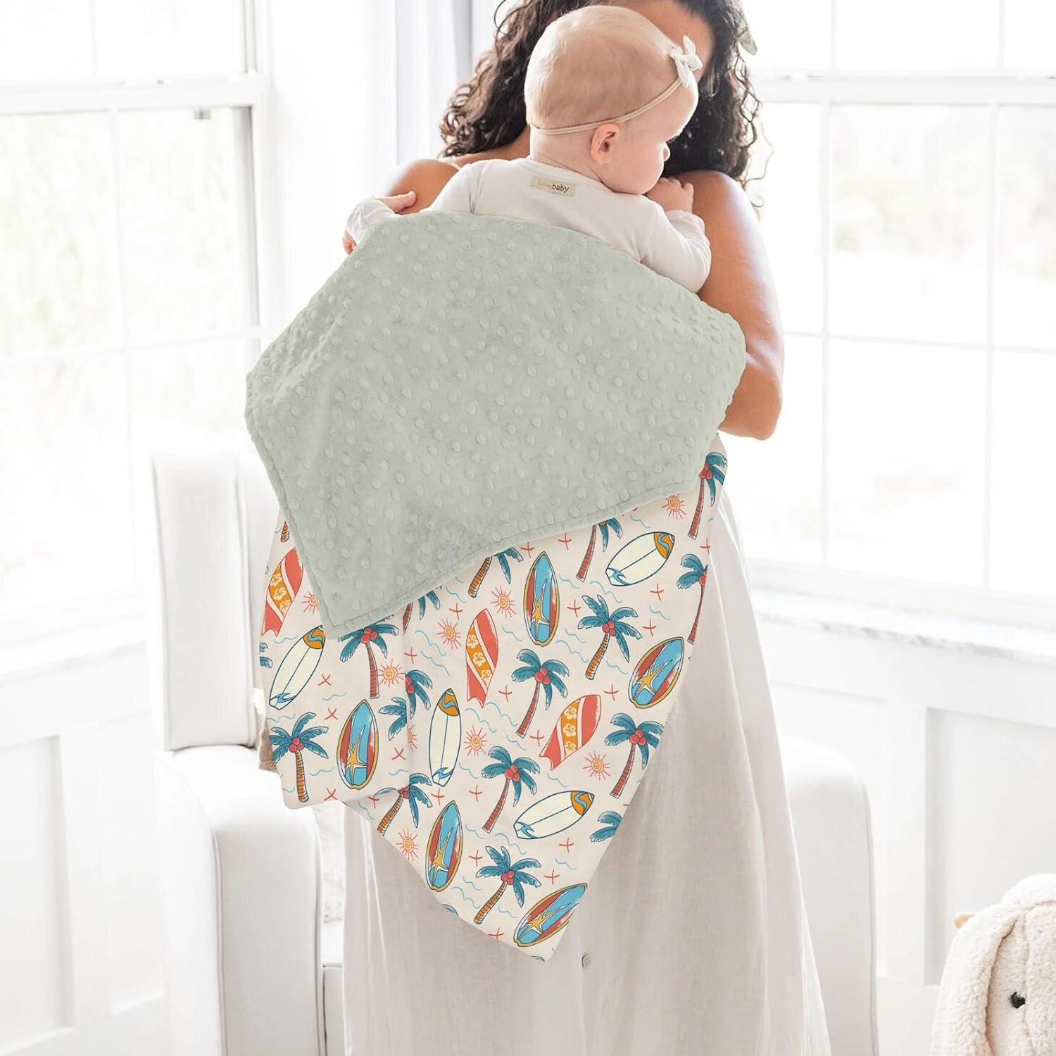 Retro Boho Surfing Baby Blankets for Girl Boy Summer Surfboards Coconut Palm Trees Sun Soft Mink Dotted Backing Double Layer Swaddle Blanket Beach Life Bed Throws for Newborn Toddler Nursery 30x40
