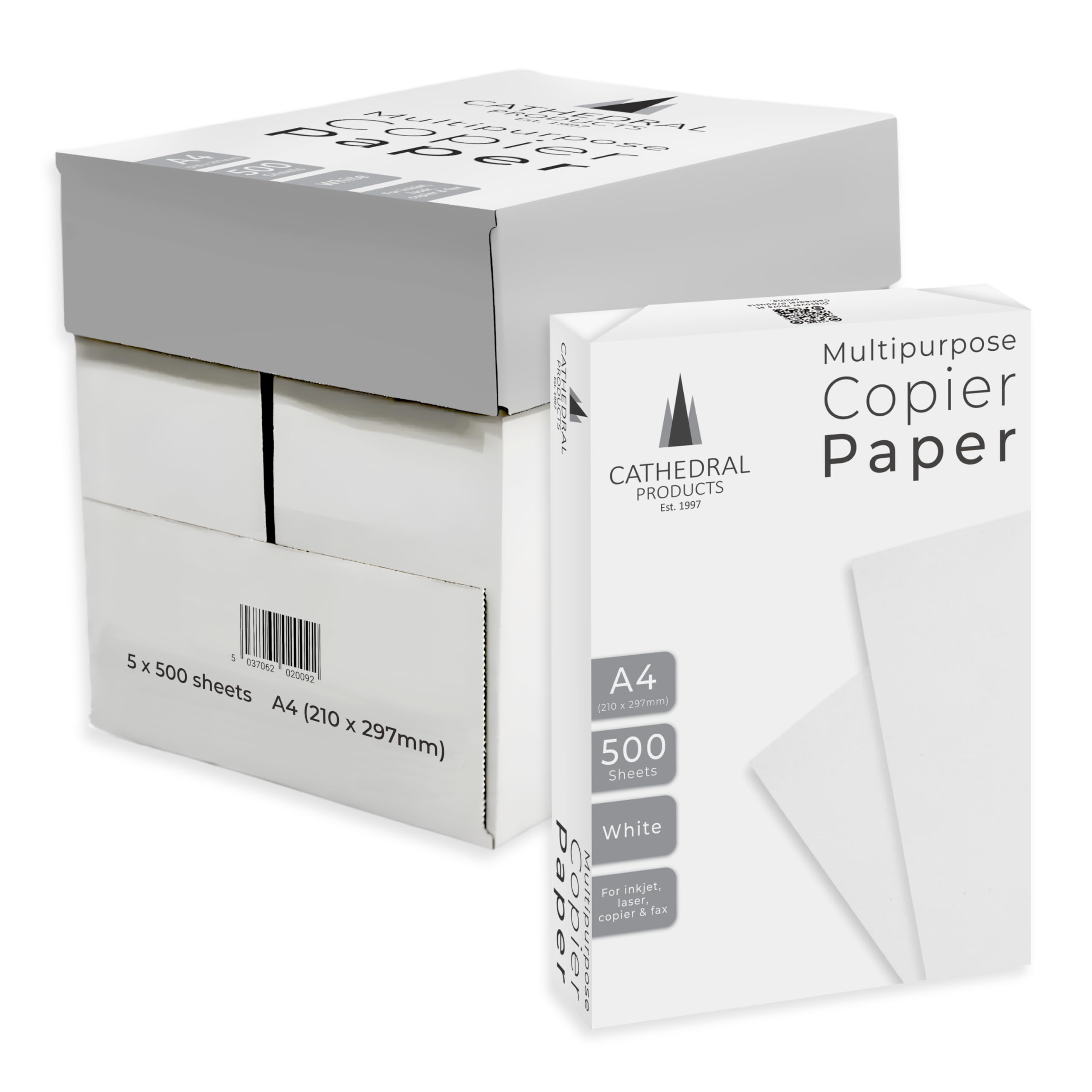 Cathedral Products Everyday A4 Copier Paper 70gsm White – 5 Reams (2500 Sheets) – Multipurpose Printer & Photocopier Paper for Office, School & Home – 210 x 297mm