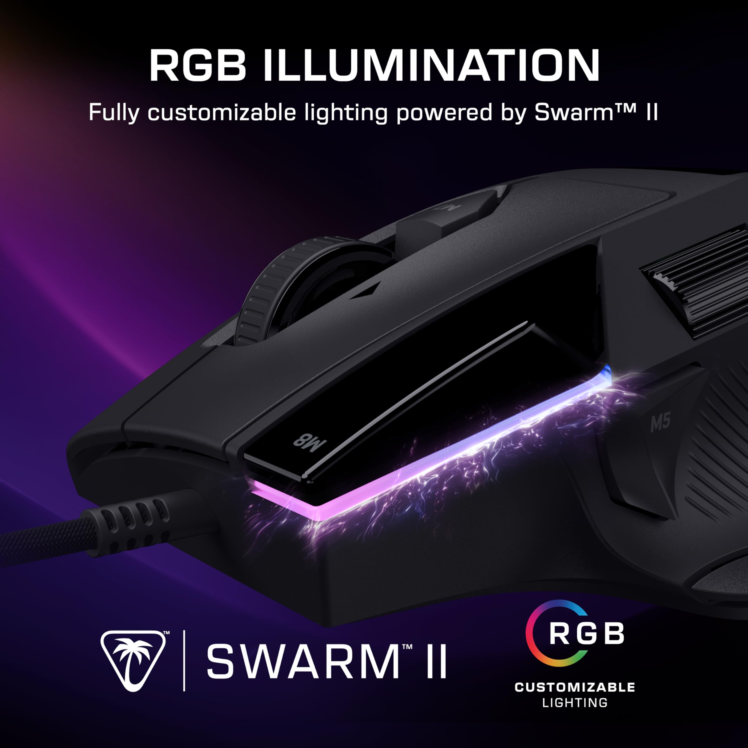 Turtle Beach Command Series MC3 Ratón de juego con cable - sensor óptico Owl-Eye de 30 000 PPP, rueda de desplazamiento 4D, frecuencia de muestreo de 1000, interruptores ópticos Titan, iluminación RGB