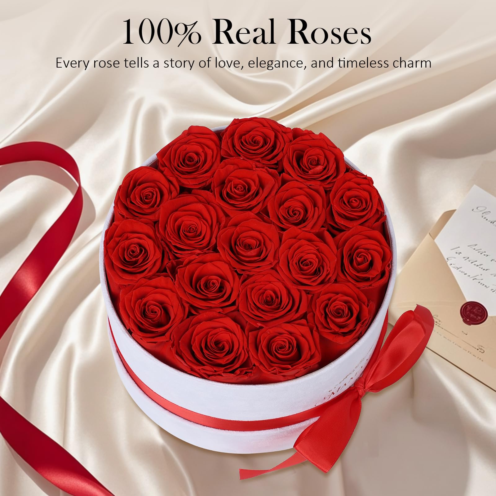 18 Rose Rosse Stabilizzate in Scatola in Suede, Rosa Eterna Regalo per Donna, Mamma, Moglie, Fidanzata, per San Valentino, Compleanno, Anniversario, Festa della Mamma