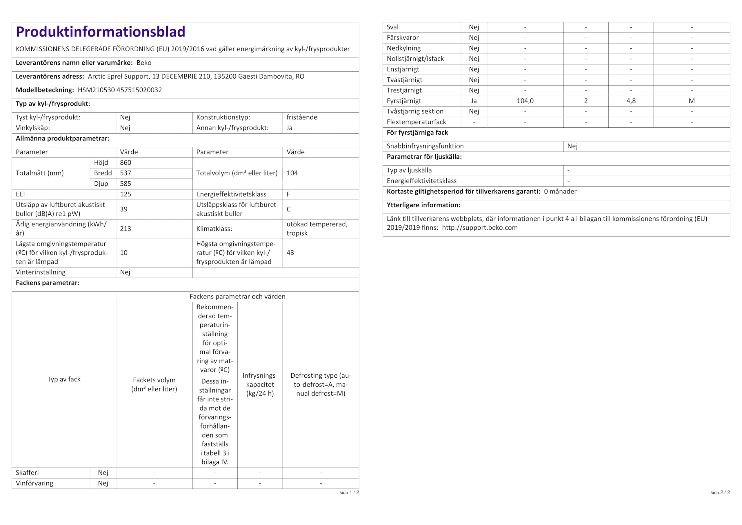 Beko - HSM210530 - Congelatore Orizzontale, Classe F, Statico, 104L, Dimensioni HxLxP: 86 x 53,7 x 58,5