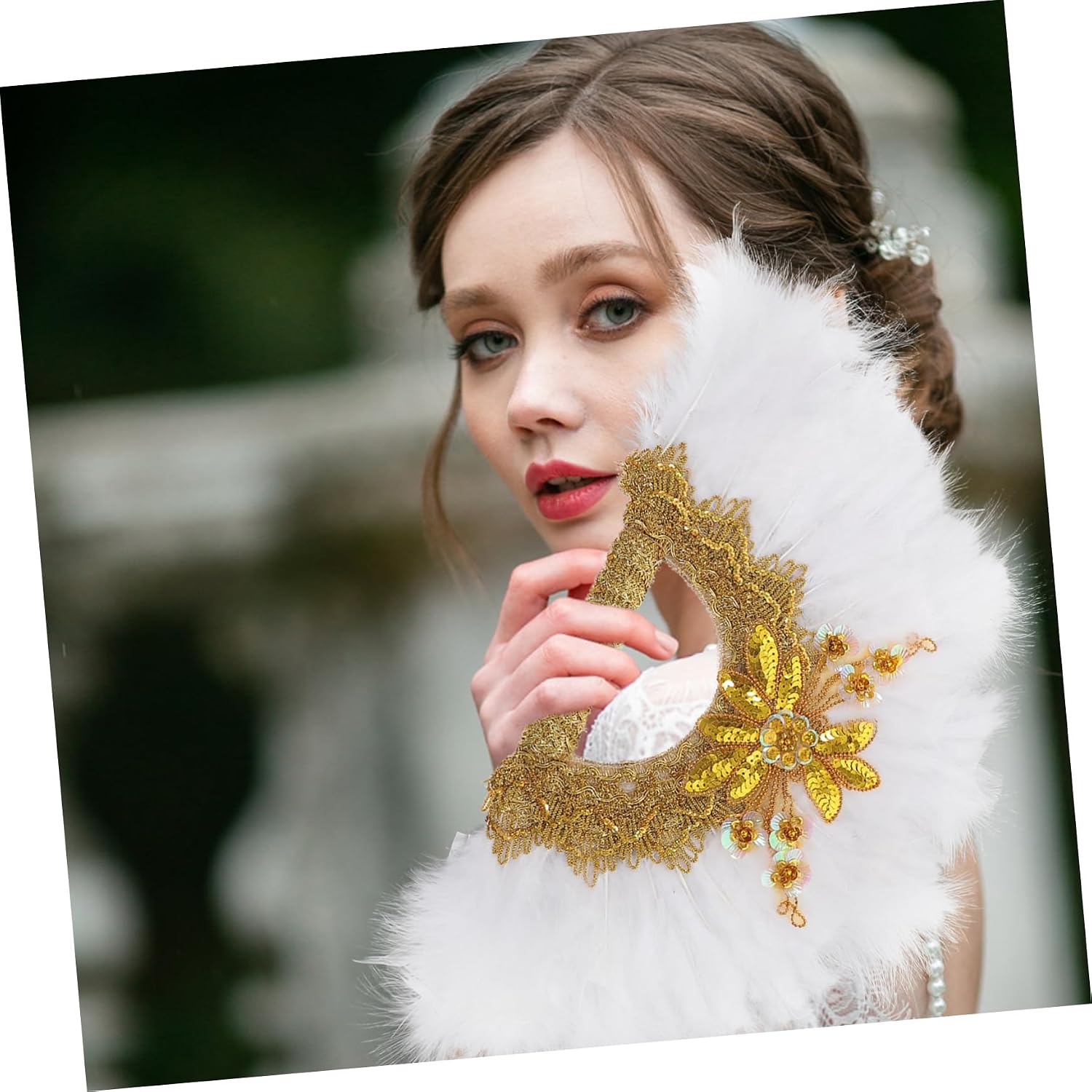 ABOOFAN Lace Plume Fan Handheld Decorative Fan for Weddings Bridesmaids and Parties Elegant Design Sturdy Photo Prop for Ladies
