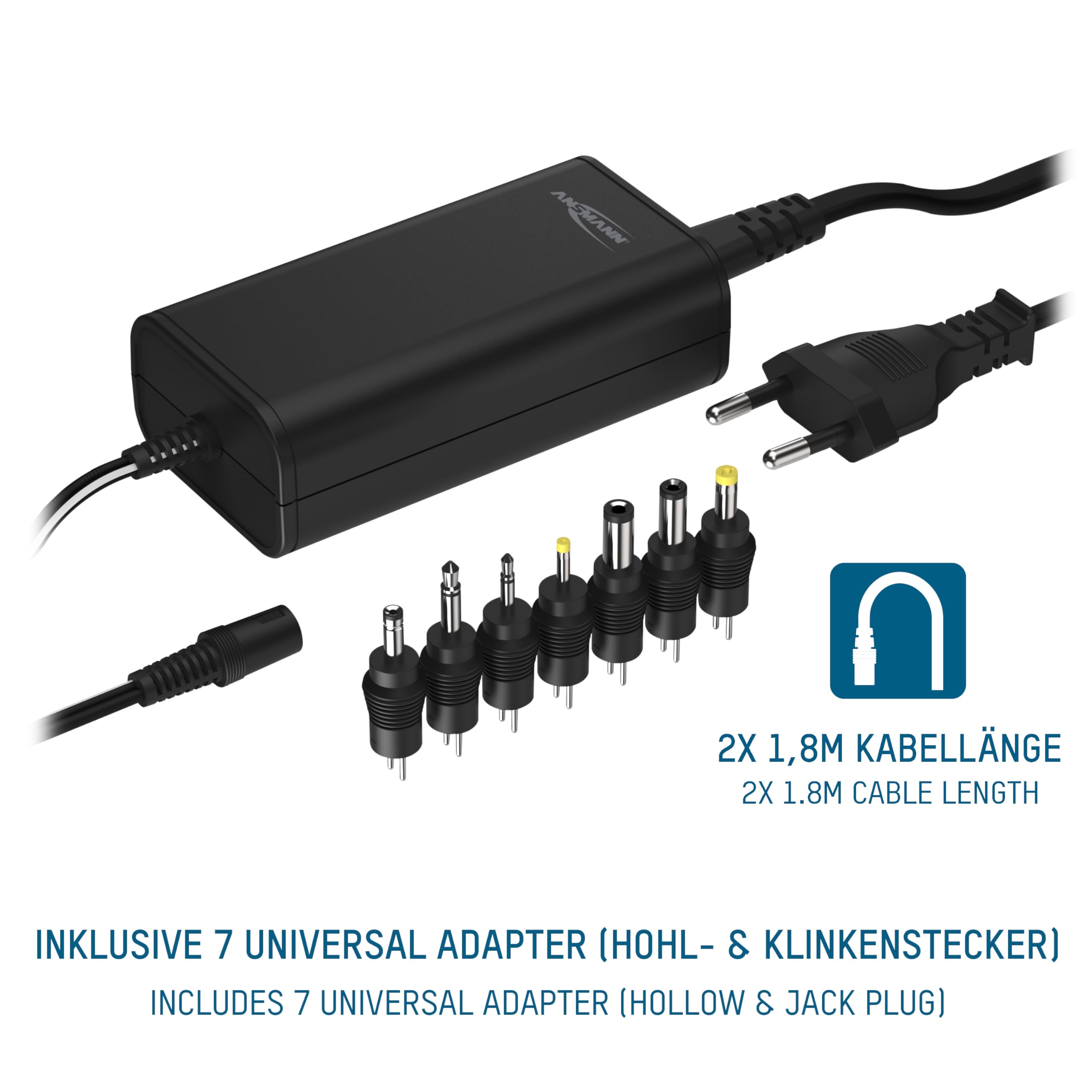 ANSMANN APS 2250 H Universal Stecker Netzteil 24V inkl 7 verschiedende Adapter Stecker - Netzstecker bis max. 2250mA - Netzadapter zur Stromversorgung vieler Elektrokleingeräte von 12-24 Volt regelbar