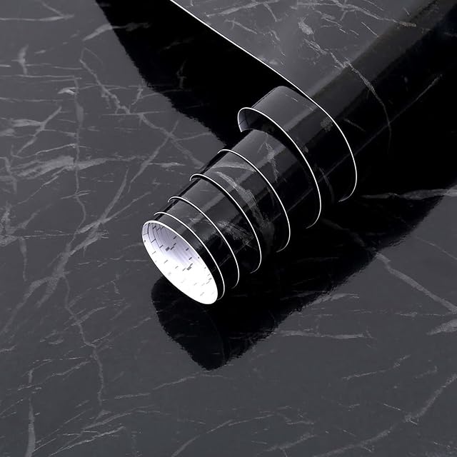 Arthome 43.5x305cm Sticky Back Black Marble Self Adhesive Wallpaper,Furniture Stickers Marble Effect Contact Paper,Waterproof Closs PVC Vinvl Wrap Film for Furniture Cover Surface