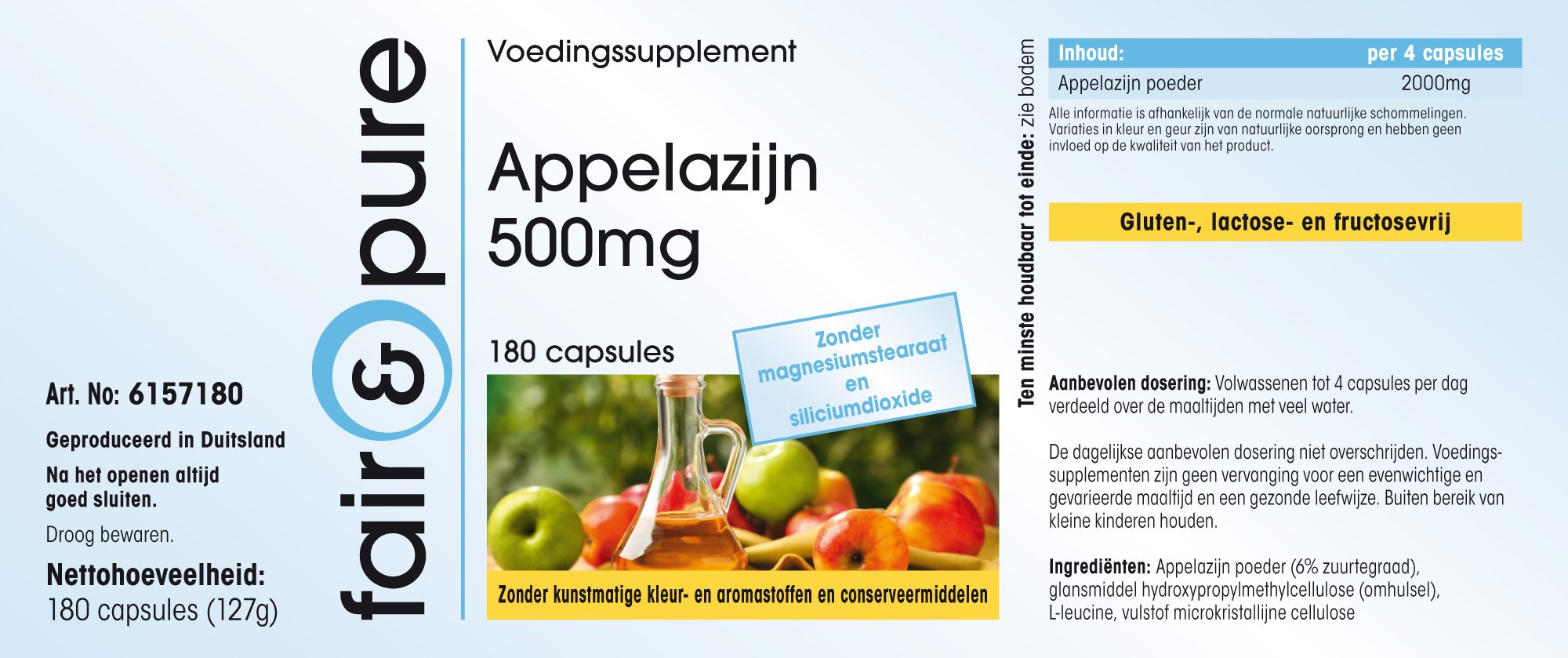 Fair & Pure® - Capsules de Vinaigre de Cidre 2000 mg par dose journalière - Vegan - Haut dosage - 180 capsules