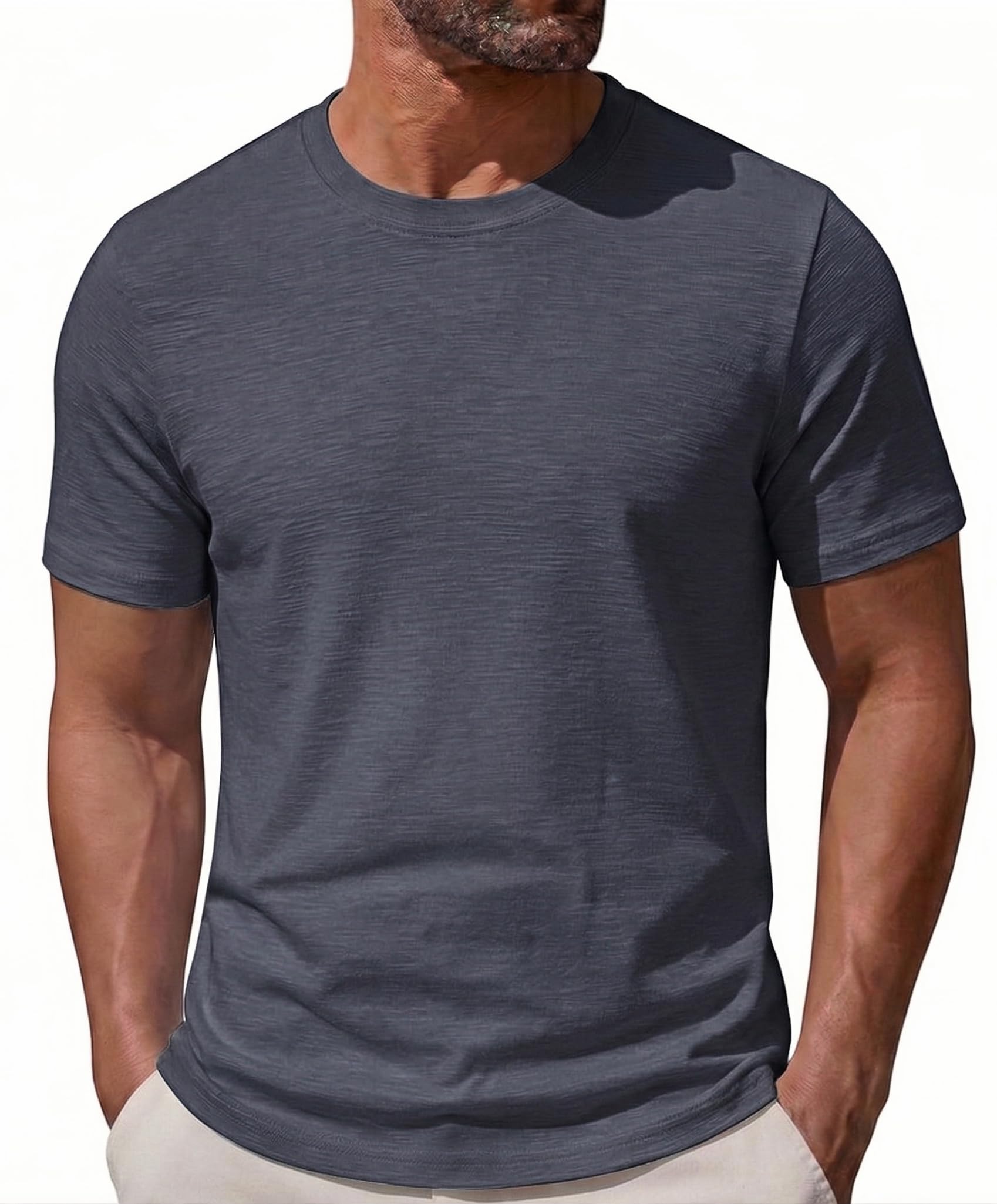 UrbnHerr Heavy Cotton T-Shirt Herren (240 GSM) – 100% Baumwolle Slub Jersey – Hochwertiges Basic Shirt Kurzarm – Classic Fit, Blickdicht & Vorgewaschen – Einzigartige Struktur