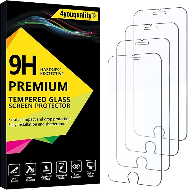 4youquality [4-Pack] Screen Protector for iPhone 8, iPhone 7, iPhone 6s, and iPhone 6, Tempered Glass Film Screen Protector, 4.7-inch [LifetimeWarranty][Anti-Scratch][Anti-Shatter]