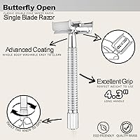 Vista 3 de WEISHI rasuradora con mango largo cromado, apertura tipo mariposa, borde doble, segura