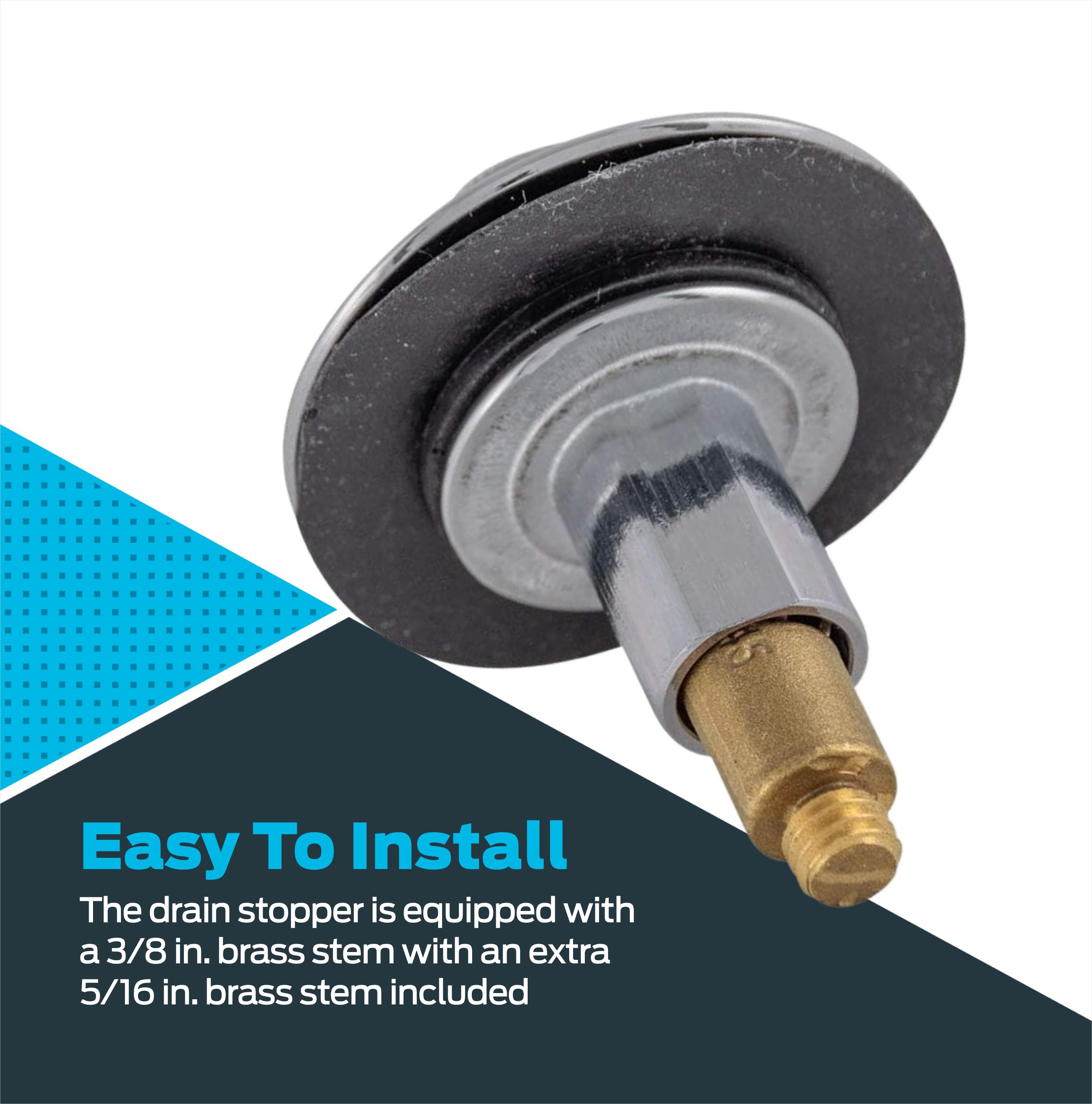EZ-FLO Bathtub Drain Stopper, Lift and Turn Tub Drain Replacement with Rubber Seal, 3/8 Inch Brass Stem, Chrome Plated, 35255