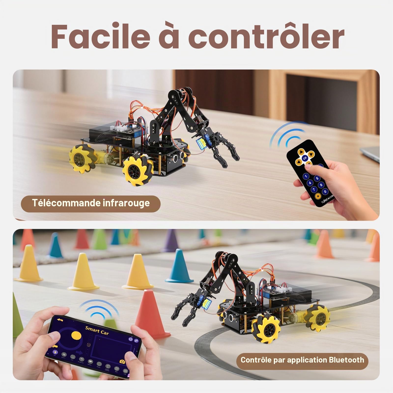 Robotique pour enfants de 8 à 12 ans, kit de voiture robot intelligent ACEBOTT avec 5DOF, jouets STEM pour garçons âgés de 8 à 12 ans, 12 à 16 ans et plus, codage ESP32 Arduino/Python/Blockly