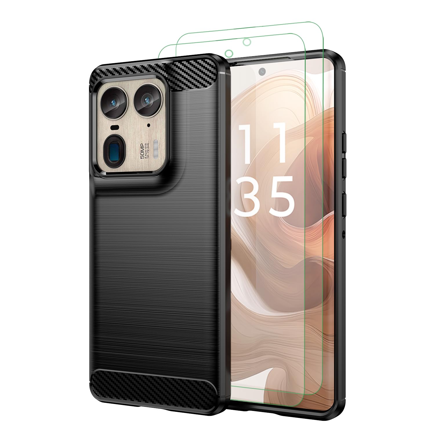 Sucnakp for Motorola Edge-50-Ultra Case: with 2 Screen Protector TPU Shock Absorption Technology Raised Bezels Protective for Moto Edge 50 Ultra/X50 Ultra（TPU Black）