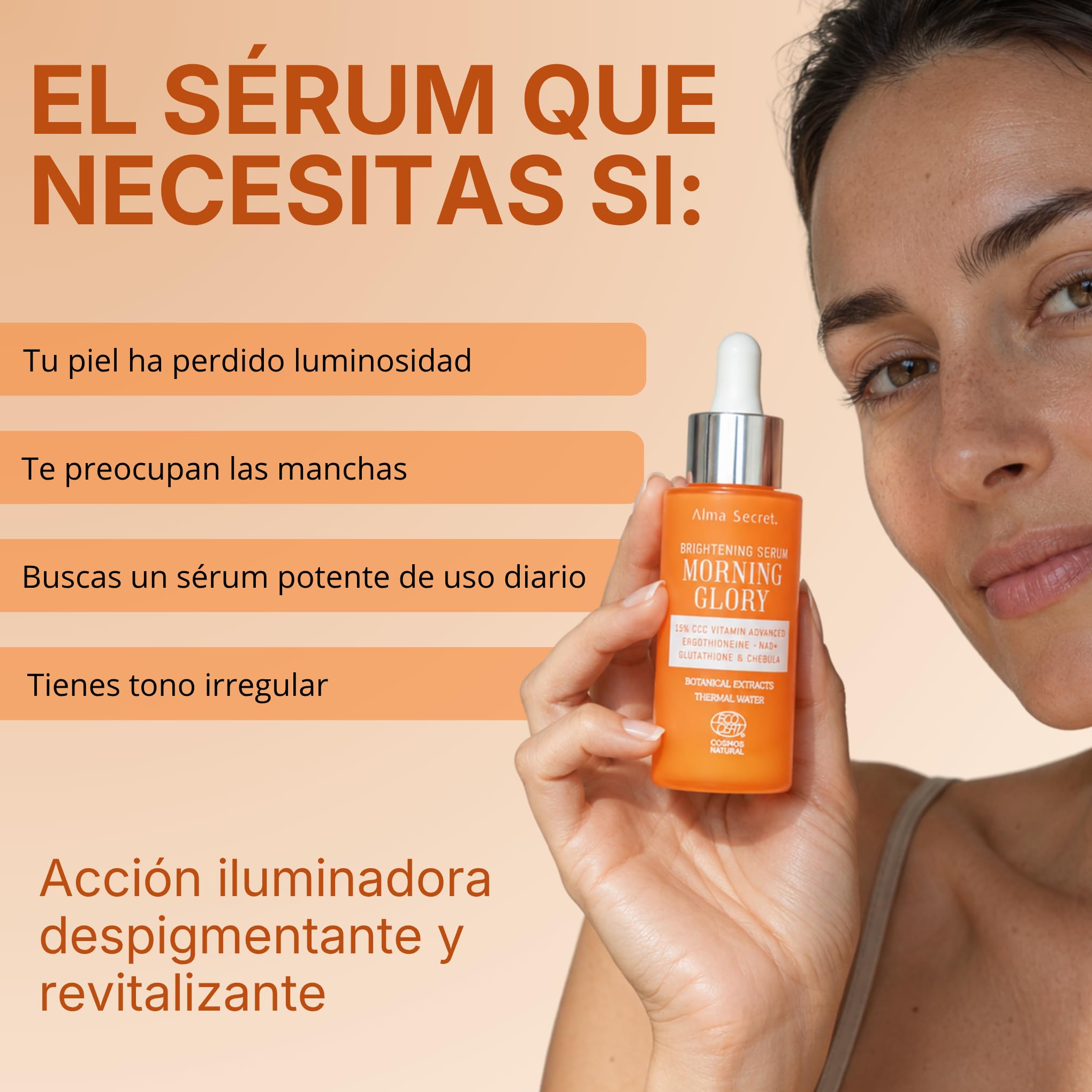 Alma Secret Morning Glory Brightening Serum | Gesichtsserum mit 15 % fortschrittlichem Dreifach-Vitamin C und NAD+ | Hochleistungsbehandlung, die die Ausstrahlung verbessert und Flecken behandelt