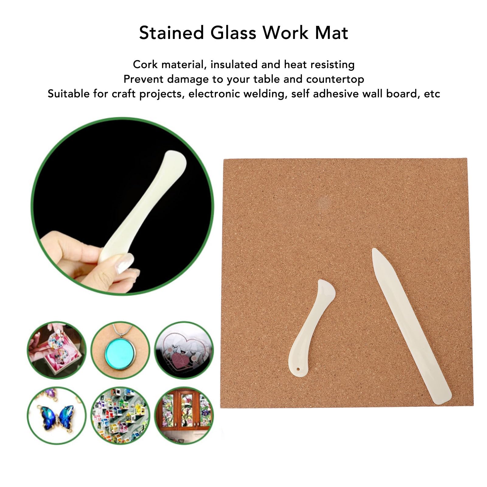 4 PCS Stained Glass Work Mat Foursquare Heat Resisting Cork Board Self Adhesive Wall with 2 Scrapers Coaster Bottoms self Adhesive, Squares Pads Back, Tiles Sheets for Coasters