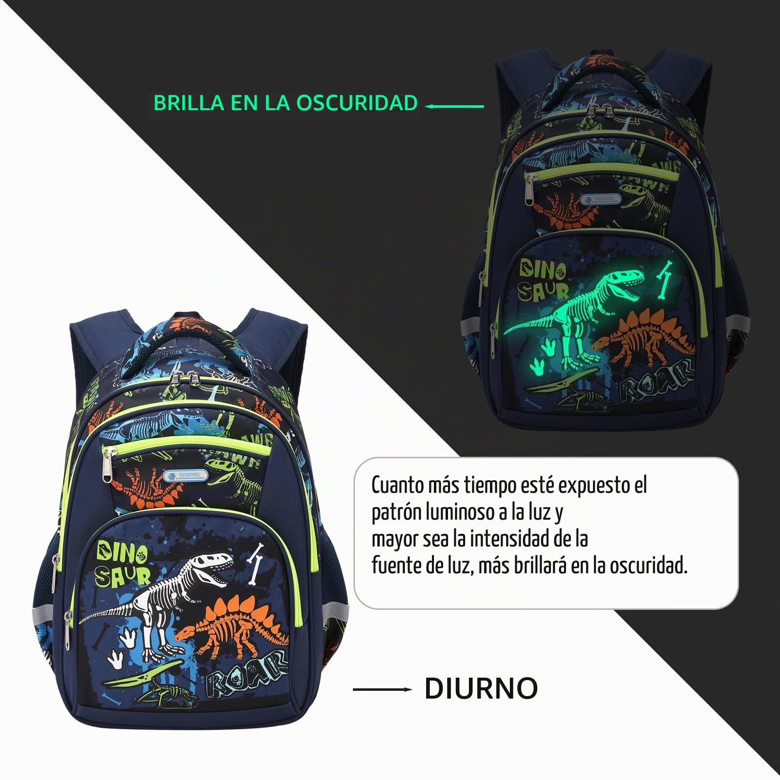 Cusangel Mochila para niños (Fresco dinosaurio mecánico), 3 dinosaurios luminosos de 17 pulgadas,43CM, de 1-7 º grado de gran capacidad mochila de la escuela primaria