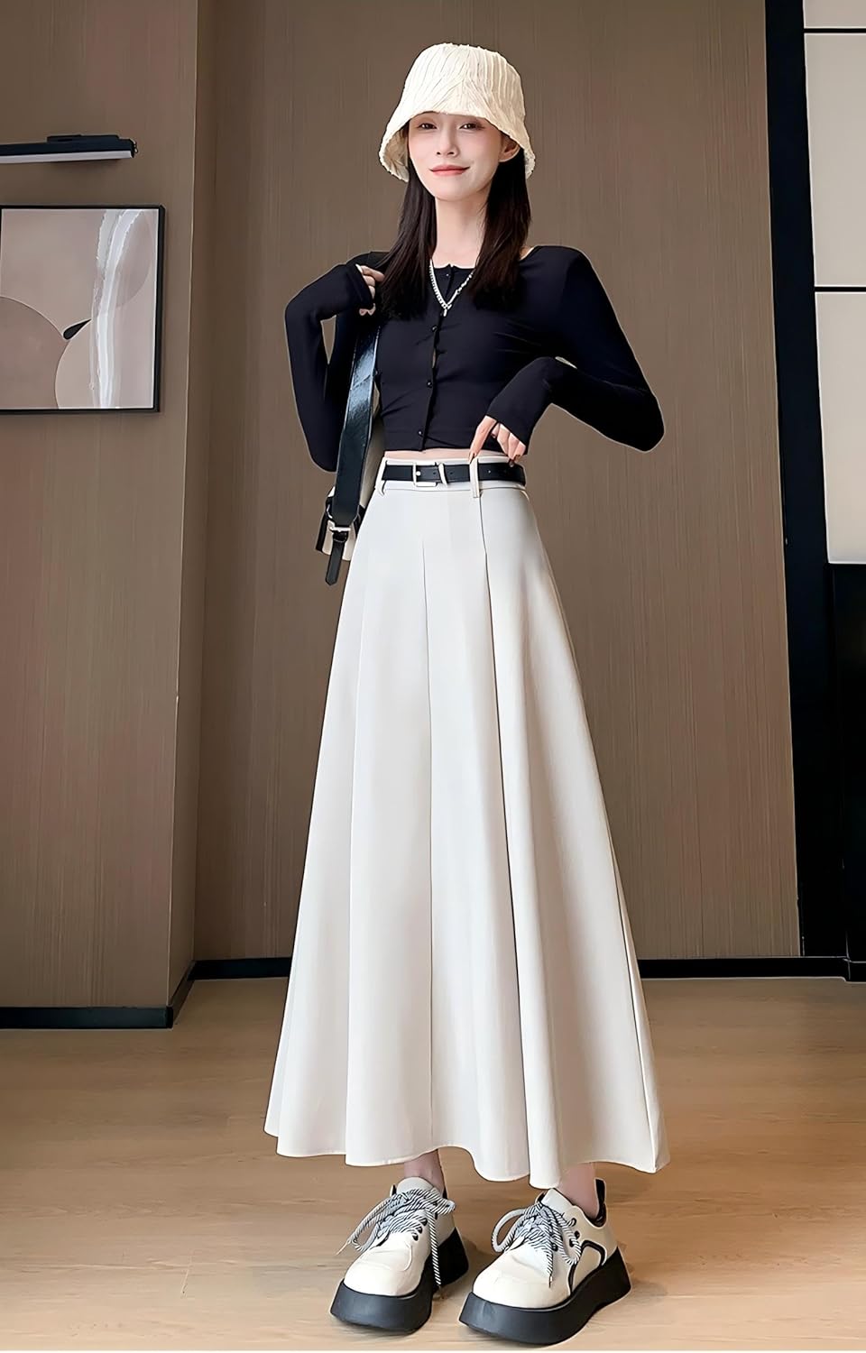 Skirts for Women Elegant High-Waisted Pleated Skirt Fall Winter Midi A-Line Skirts - Image 6