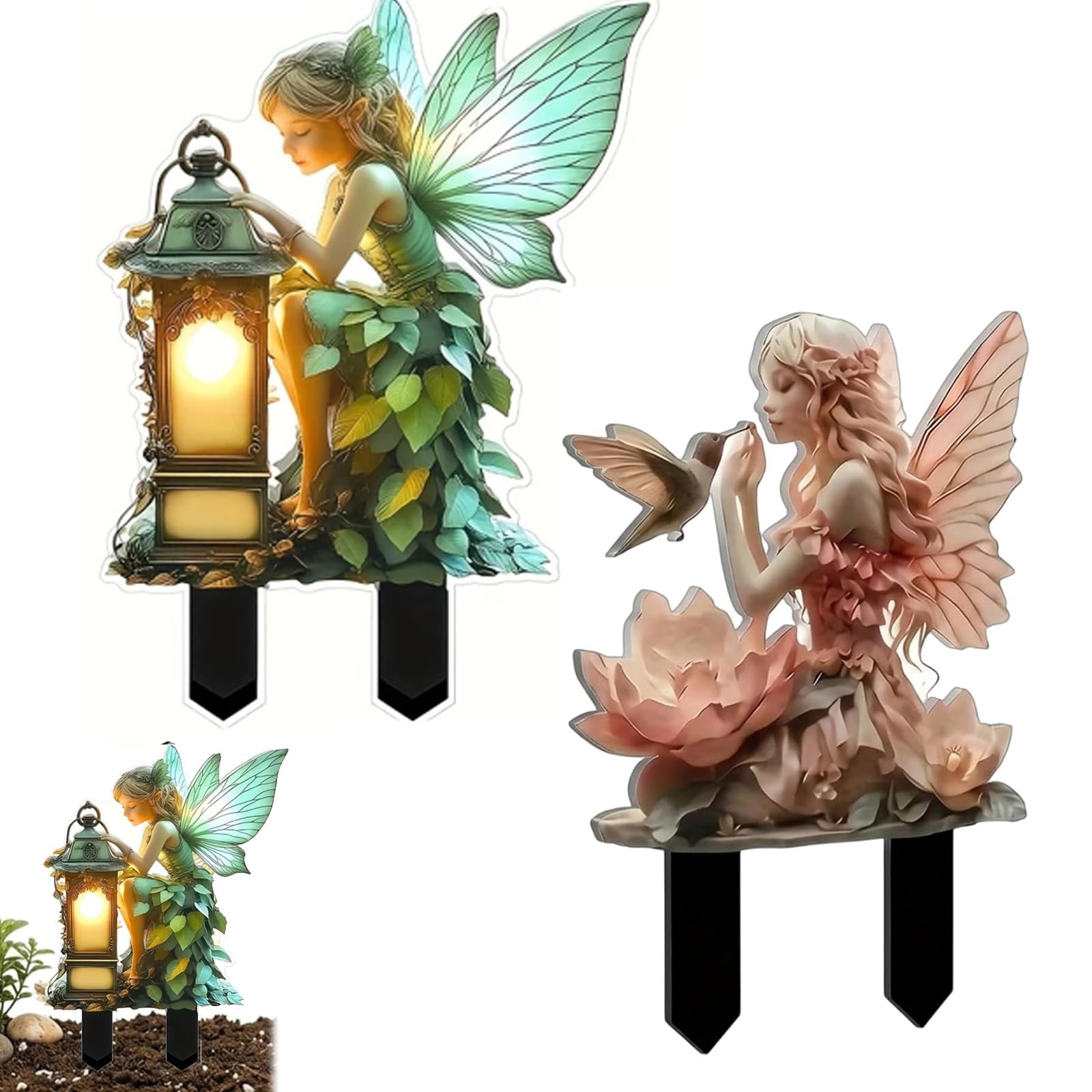 MAUDFEK 2 PCS Fairies for Fairy Gardens, Garden Fairies, 20cm 2d Flat Flower Fairy Ground, Gardens Fairiesgarden Fairy Ornaments, Garden Fairy Ornaments, Decorating Potted Plants
