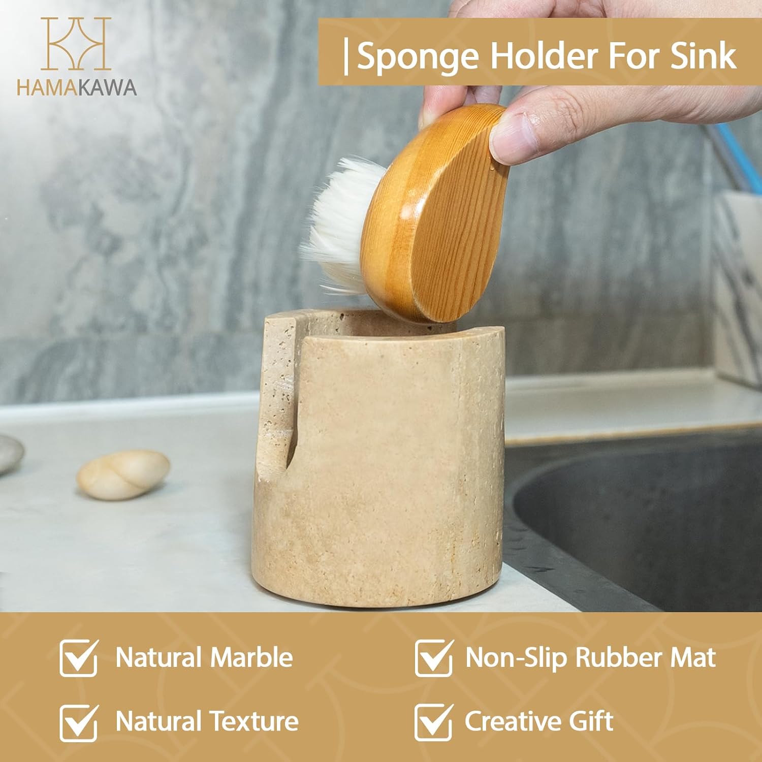 Natural Marble Travertine Sponge Rack, Beige Sink Storage Rack Suitable for Kitchen Countertops, Drying Rack, Sink Organizer