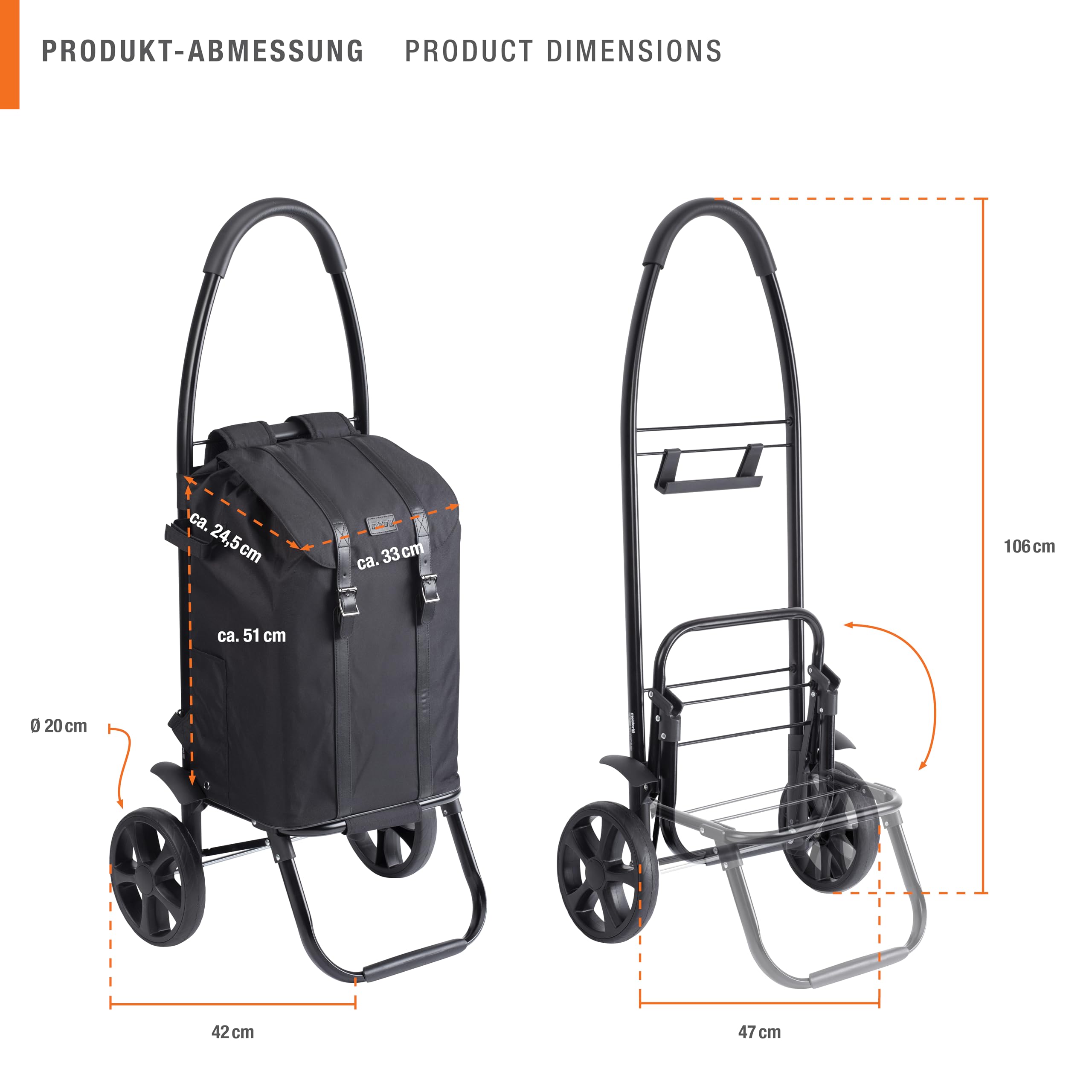 Meister Carro de la Compra y Mochila – 45 litros – Black Edition – Mochila y Estructura separada como Carretilla de Sacos/Carro Plegable/Carro de la Compra / 6816850