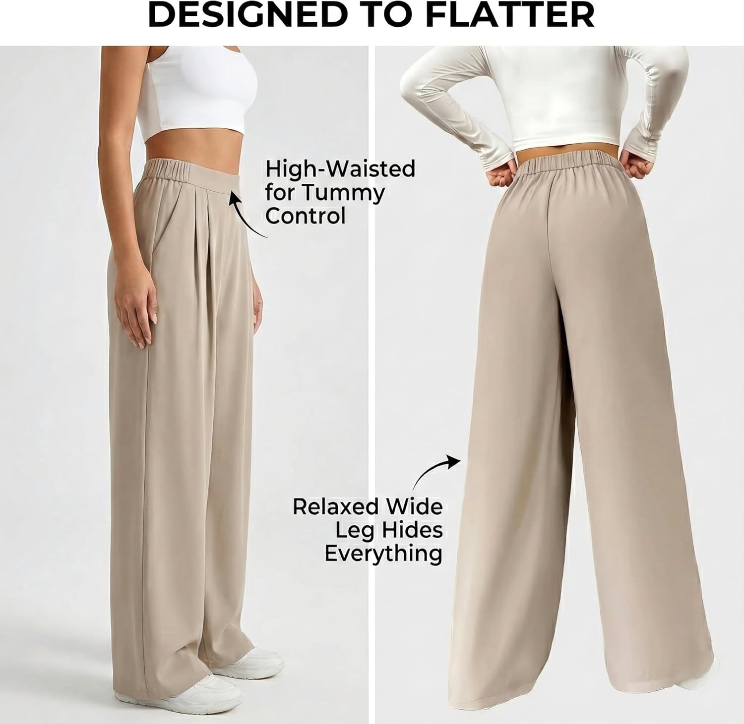 Women's High Waist Pleated Wide Leg Palazzo Pants Casual Loose Flowy Suit Trousers with Pockets Work Office Streetwear - Image 5