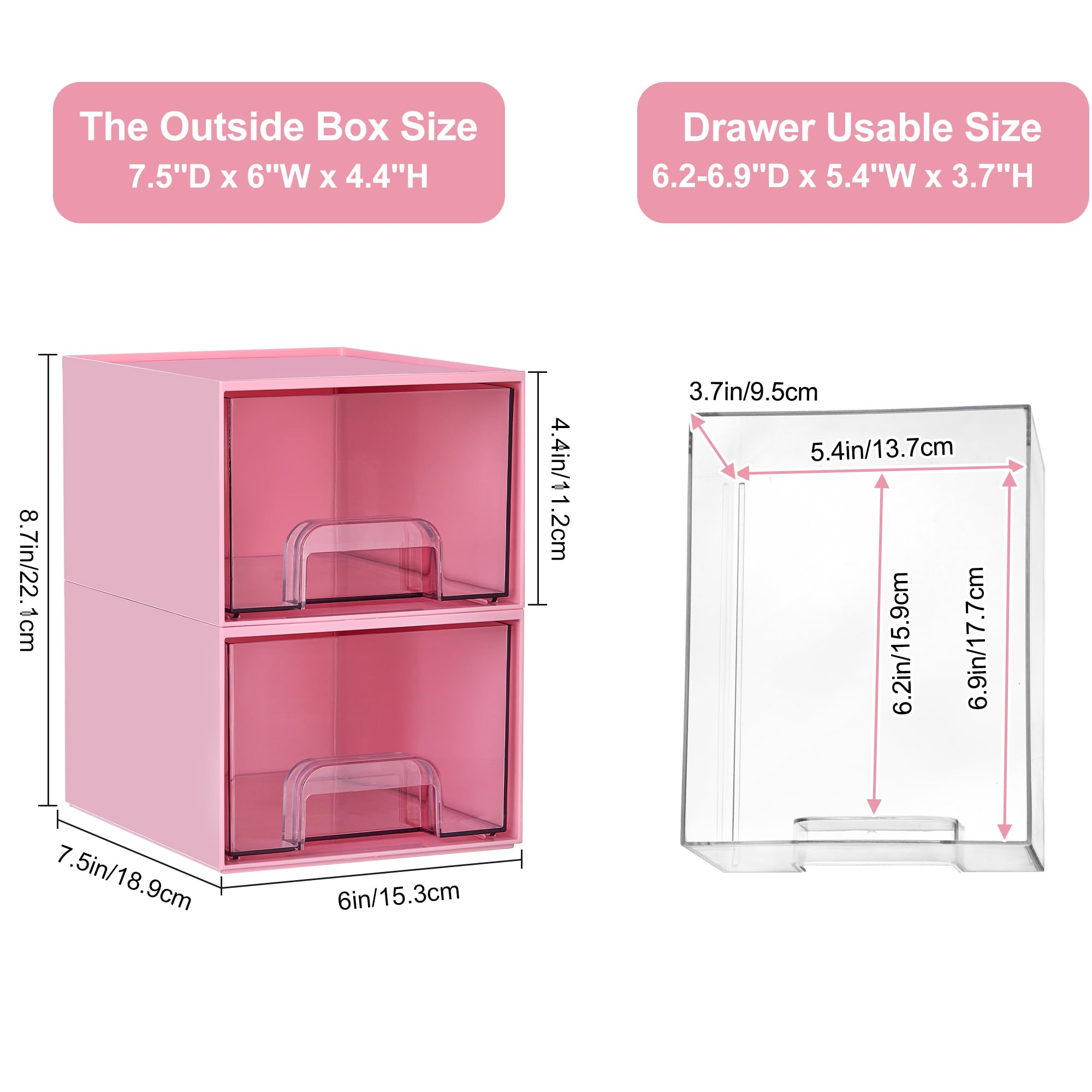 Vtopmart 4er-Set Kleine Stackable Storage Drawers, Acrylic Organiser, Aufbewahrung und Organisation for Dresser, Bathroom, Kosmetik, Küche, Vorratsschrank（Rosa）
