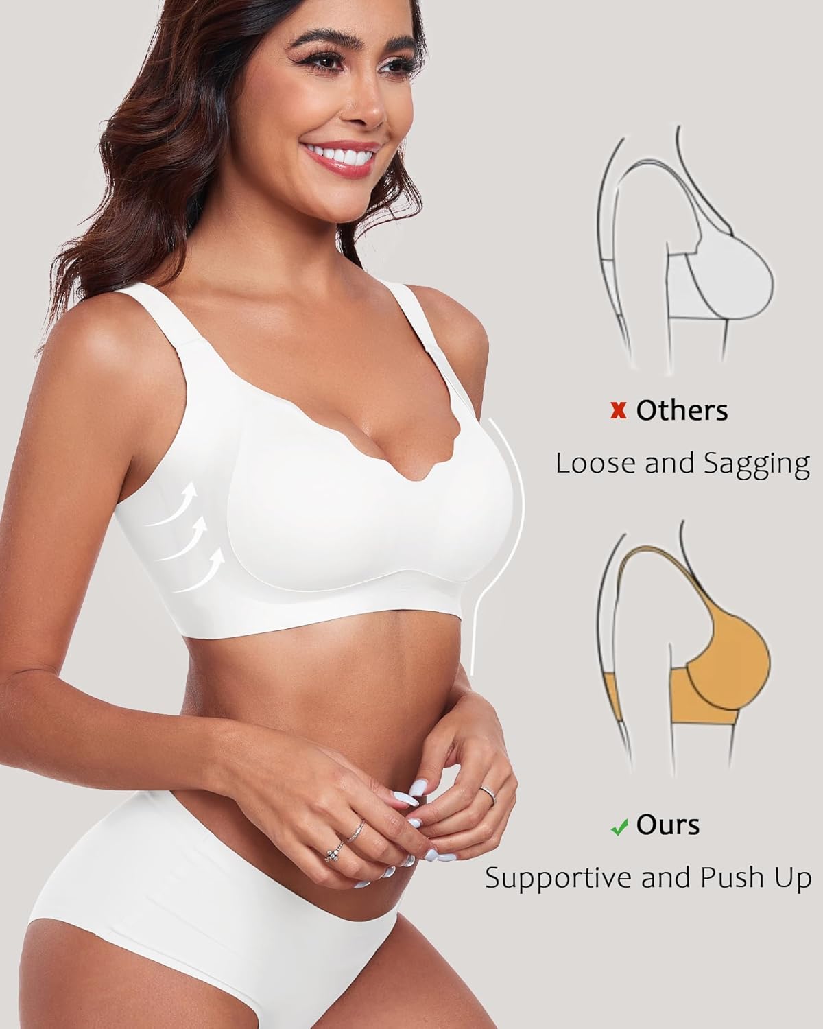 Vinfact Wireless Bras for Women No Underwire Scalloped Comfortable Push Up Supportive T-Shirt Bra Everyday Bra - Image 3