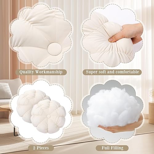 Miniatura 4 de Beeveer 2 almohadas redondas de 15.8 pulgadas, almohadas decorativas redondas de suelo, cojines estéticos circulares de flores para sofá,