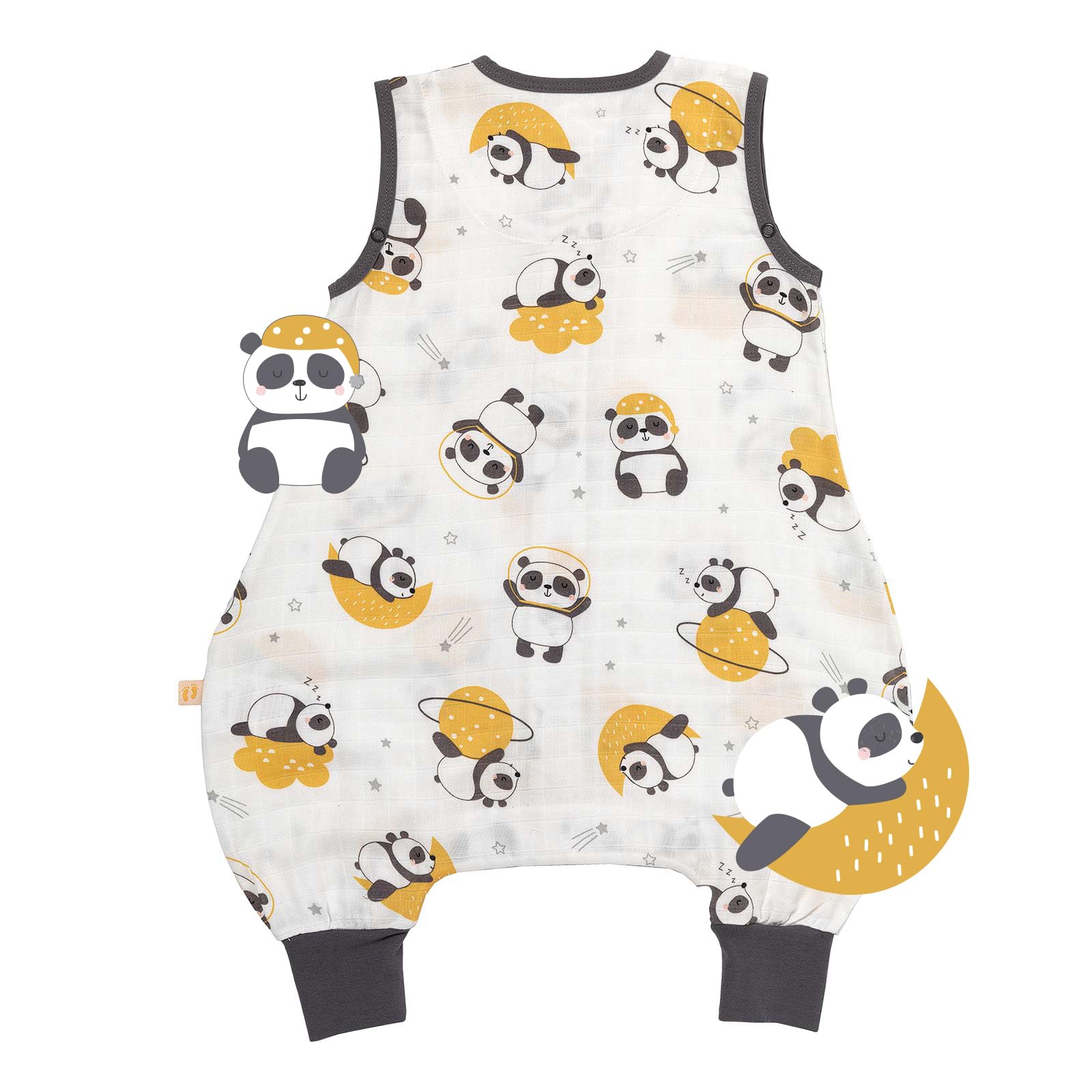 Slumbersac Saco de dormir bebe con pies para el verano 60 cm Panda 0.5 Tog de muselina | Saco dormir con piernas para tamaño del cuerpo 60-70 cm | Saco de dormir de verano