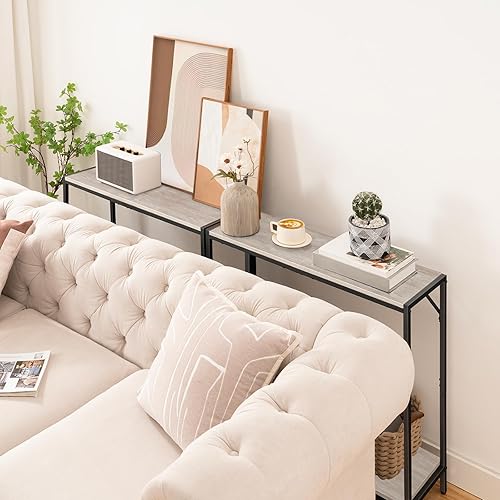 Miniatura 21 de Mesa consola, mesa de entrada de 2 niveles, detrás de la mesa del sofá, estilo industrial, resistente y estable, para sala de estar, entrada,