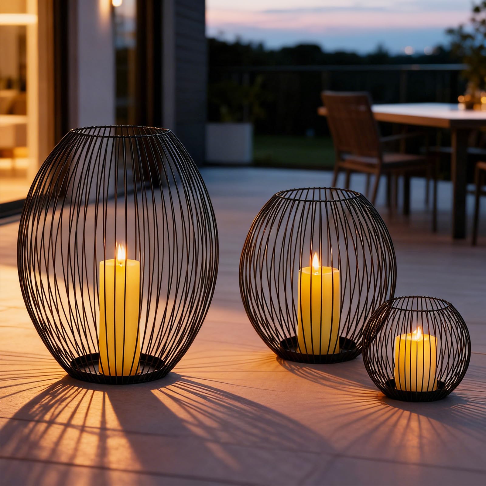 Sziqiqi Windlicht Groß Schwarz Metall: 45/30/15 cm Kerzenhalter Laternen Boden für Stumpenkerzen - Kerzenständer Modern Hoch 3er Set für Home Deko Wohnzimmer Balkon Badezimmer Weihnachten