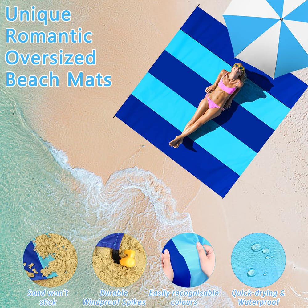 Bseical Stuoia Mare Antisabbia 280x300 Cm, Coperta Impermeabile Picnic Grande, Picnic Blanket Portatile, Stuoie Da Spiaggia Con 4 Picchetti Fixed Per Spiaggia, Picnic, Campeggio - 7