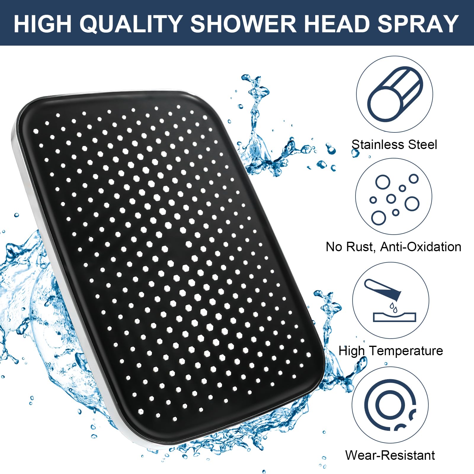 Rain Shower Head 12 Inch, 360° Adjustable High Pressure Rainfall Shower Head Square Built-in Shower Heads - Image 3