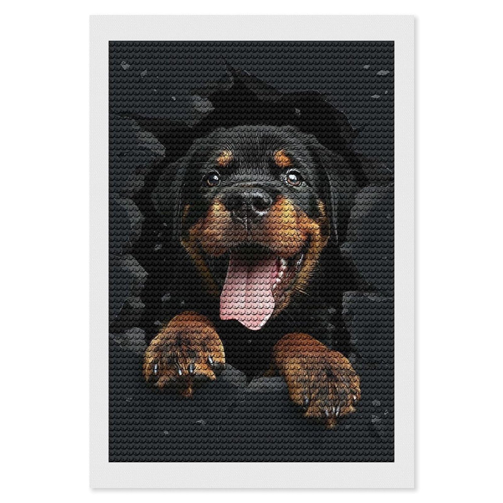 Junmoney Rottweiler(2) Full Drill Diamond Painting Kit 8"x12", for Teens, Adhesive Canvas, Bedroom Decor, Holiday Gift Idea
