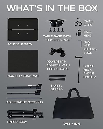 Miniatura 9 de Soporte de trípode para proyector, altura ajustable de 26 a 59 pulgadas y soporte para proyector de piso, soporte portátil para laptop, cámara, luz