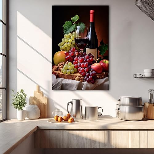 Miniatura 118 de Hzddty Lienzo decorativo para pared, diseño rústico de cocina, vino tinto y pan, cuadros de comida para decoración de pared, impresiones de pintura