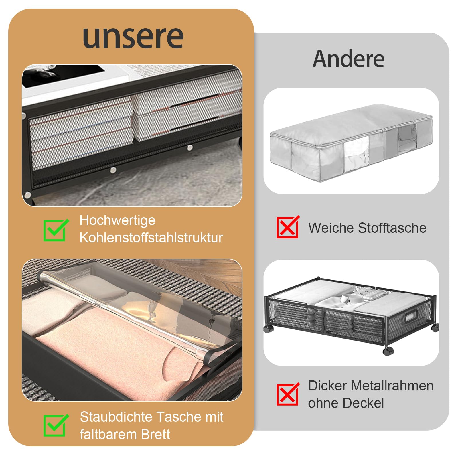 2 cajas de almacenamiento debajo de la cama con ruedas, caja de almacenamiento con ruedas, marco de metal, organizador de almacenamiento para ropa, zapatos, mantas, ropa de cama