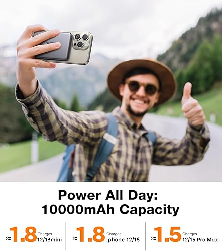 Miniatura 6 de TORRAS MiniMag Power Bank, cargador portátil inalámbrico magnético ultradelgado de 10,000 mAh, batería MagSafe de carga rápida de 22.5 W, diseñada