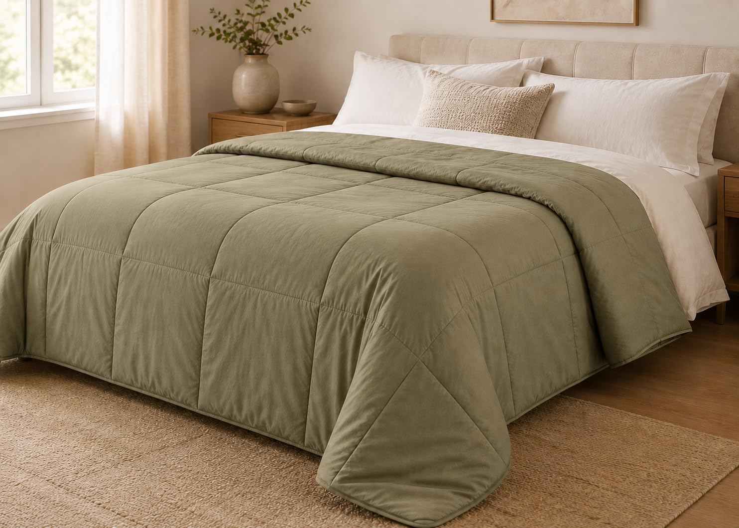 ComfyCove Ultra Soft Reversible Comforter for All Seasons | Microfiber Filled AC Blanket | Lightweight Quilt | King Size, Sage Green-image-47