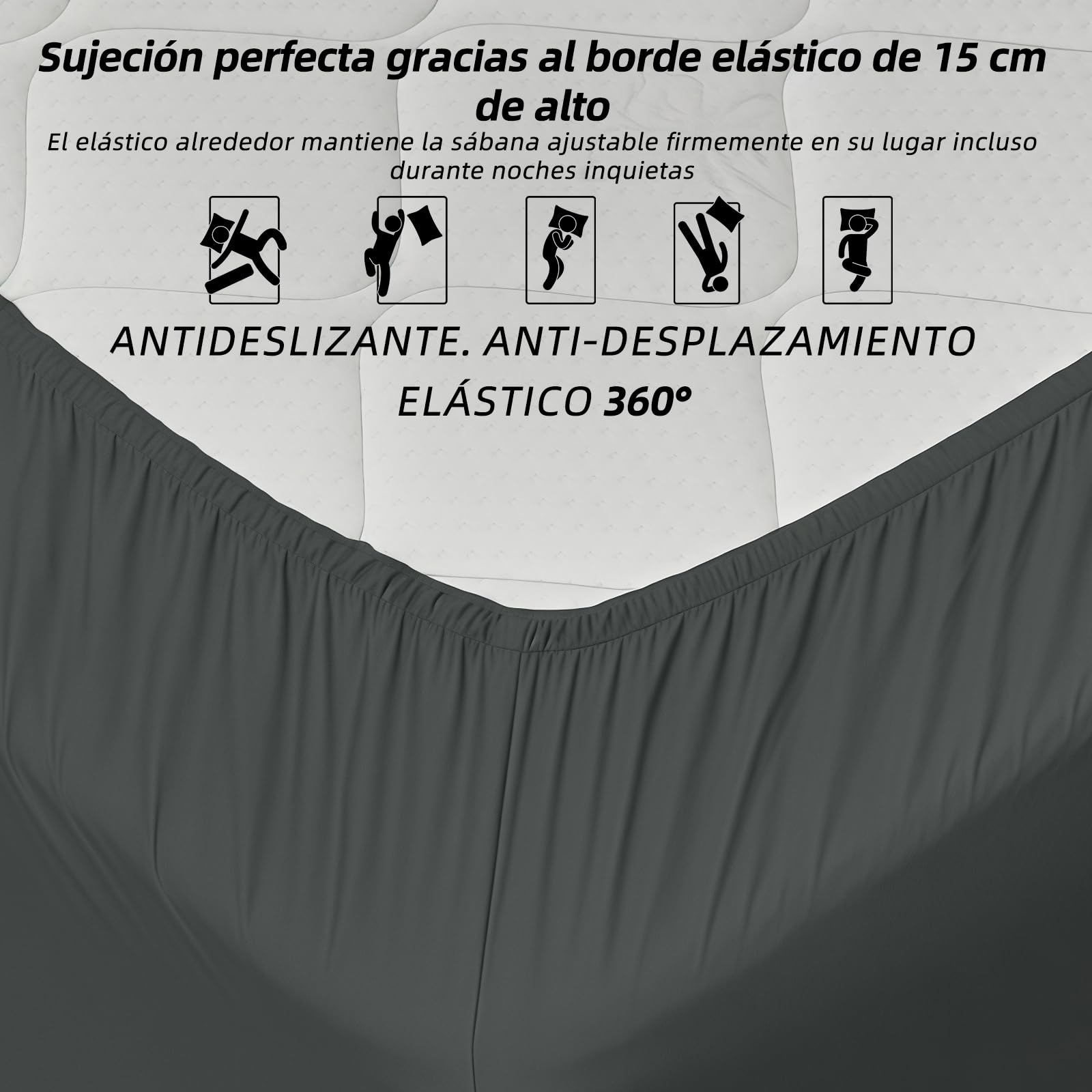 Juego de sábanas bajeras para cama individual, 3 piezas, 100% algodón, específico para autocaravana (gris claro)