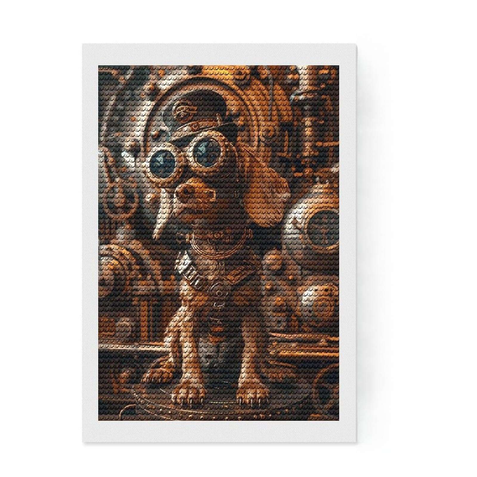 Junmoney Steampunk Dog Cocker DIY Diamond Art Canvas Kit 8"x12", for Teens, Pleasing Wall Art Project, Aesthetic Room Decor, Christmas Gift